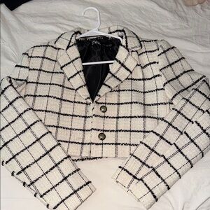 Zara Black and White Plaid Blazer